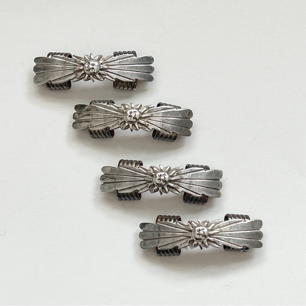 Vintage Southwestern Smiling Sun Signed Sterling Silver Shoelace Covers